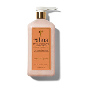 RAHUA Enchanted Island™ Conditioner Lush Pump - strengthens and adds radiance to all hair types. Vitamin and antioxidant-rich formula with plant-based Biotin, Vitamins B6, A, C, and E. Enriched with pomegranate, Guayusa, Rahua, Morete, and Sacha Inchi oils. Promotes healthy hair growth. Enchanting guava and coconut scent Lush Pump