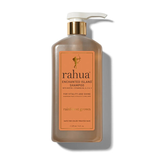 ﻿RAHUA Enchanted Island™ Shampoo Lush Pump - strengthens and adds radiance to all hair types. Vitamin and antioxidant-rich formula with plant-based Biotin, Vitamins B6, A, C, and E. Enriched with pomegranate, Guayusa, Rahua, Morete, and Sacha Inchi oils. Enchanting guava and coconut scent. Lush Pump