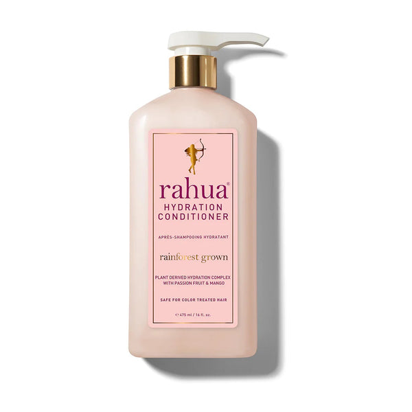 RAHUA Hydration Conditioner Lush Pump - rich, creamy, deeply moisturizing conditioner for dry hair. Infused with Amazonian oils: Rahua, Sacha Inchi, Morete, and natural protein-bonding sugars. Softens, detangles, and tames hair. Tropical aromas of passion fruit and mango. Ideal for all hair types experiencing dryness. Lush Pump