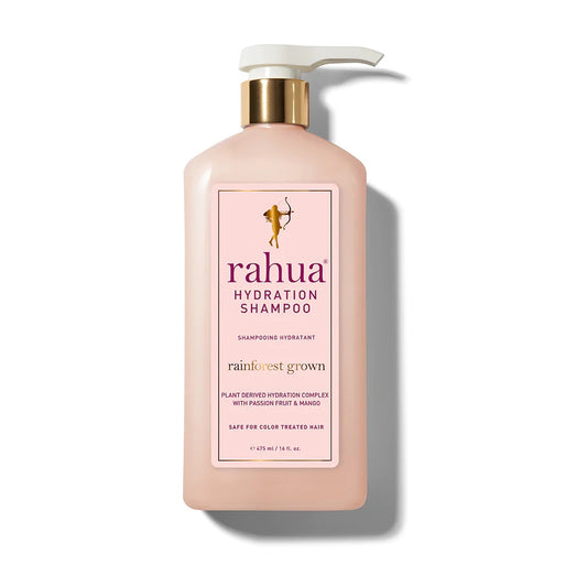 RAHUA Hydration Shampoo Lush Pump - rich, creamy moisturizing shampoo for dry hair. Infused with Amazonian oils: Rahua, Sacha Inchi, and Morete, and natural protein-bonding sugars for deep hydration. Leaves scalp hydrated and balanced, hair stronger, healthier, smoother, and shinier. Scented with tropical aromas of passion fruit and mango.