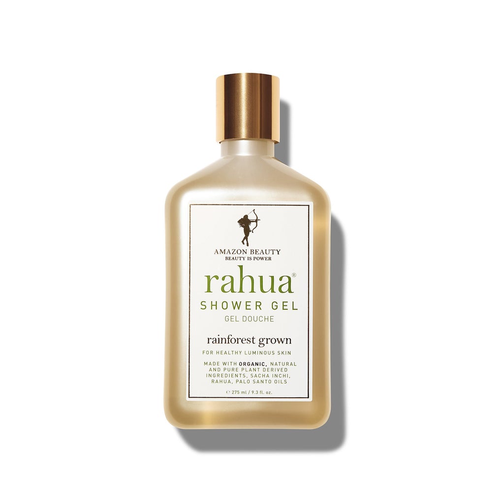 RAHUA Shower Gel - luxurious bath gel that nurtures skin with a rich, gentle lather. Infused with calming lavender, eucalyptus, vanilla, and Palo Santo. Rainforest Grown Symbiotic® Sacha Inchi and Rahua oils provide antioxidants and omega fatty acids. Leaves skin clean, moisturized, supple, and glowing. Suitable for all skin types.