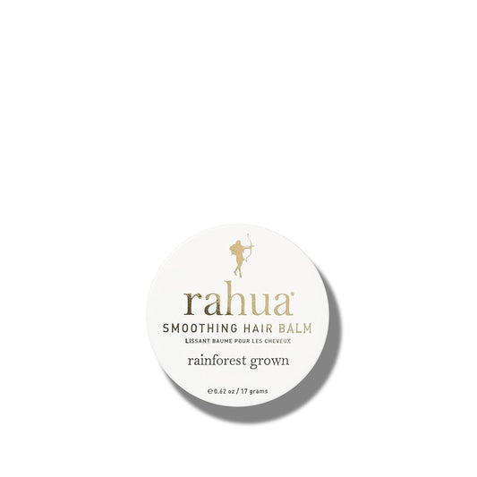 RAHUA Smoothing Hair Balm - anti-frizz, moisturizing balm for dry hair. Lightweight formula with Gardenia Enfleurage Oil adds shine and enhances color. Perfect for on-the-go touch-ups, also doubles as a lip balm, cuticle softener, and dry skin moisturizer. Suitable for all hair types and textures.