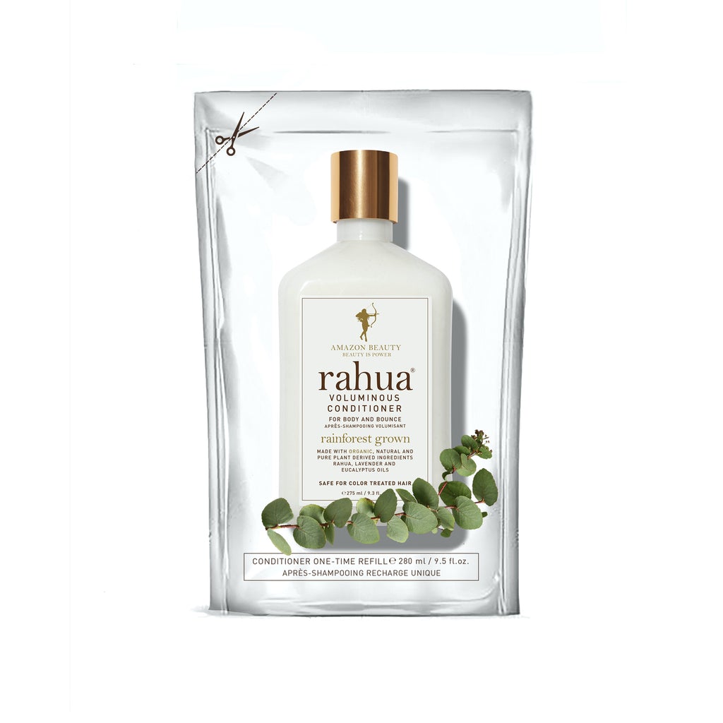 RAHUA Voluminous Conditioner Refill - sustainable and refillable with conscious pouches. Plant-powered formula delivers body and lift, nourishes and clarifies hair. Ideal for use as a Co-Wash. Best for fine or oily hair types.