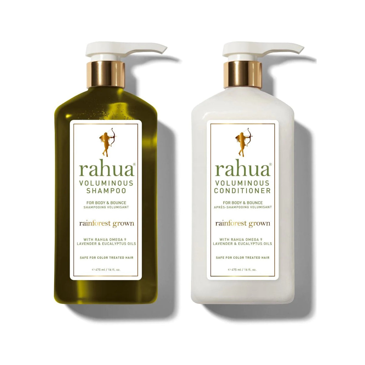 RAHUA Voluminous Lush Pump Set - includes Voluminous Shampoo and Conditioner (16 oz each). Strengthens, clarifies, and nourishes hair while adding volume and body. Formulated with green tea antioxidants, citrus juices, and lemongrass. Lavender and eucalyptus provide a herbal and fresh aroma. Ideal for fine and oily hair, including color-treated hair.