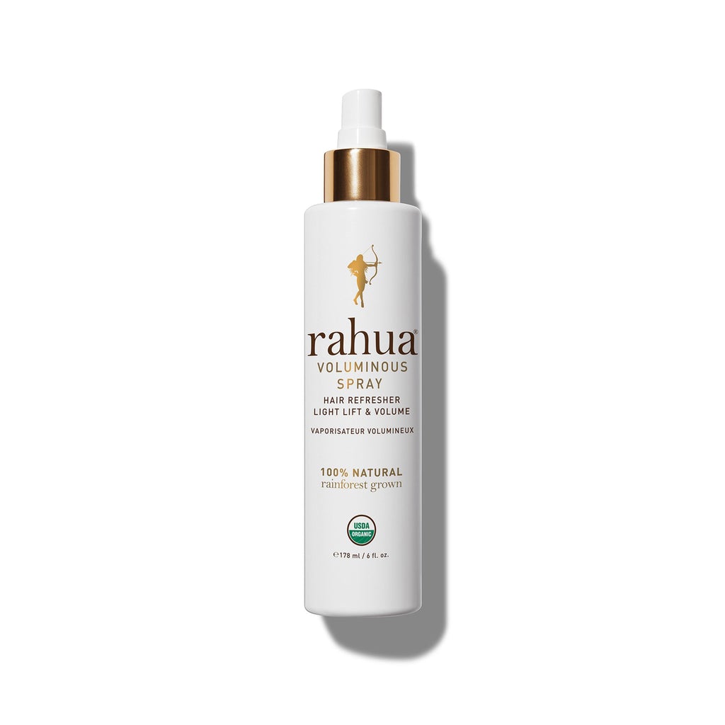 RAHUA Voluminous Spray - USDA-certified organic, plant-based, alcohol-free volumizing spray. Provides lift, light texture, and soft hold. Citrus juice extracts break down surface oils, revitalizing hair and scalp. Fresh lavender and eucalyptus aroma. Ideal for fine and oily hair.