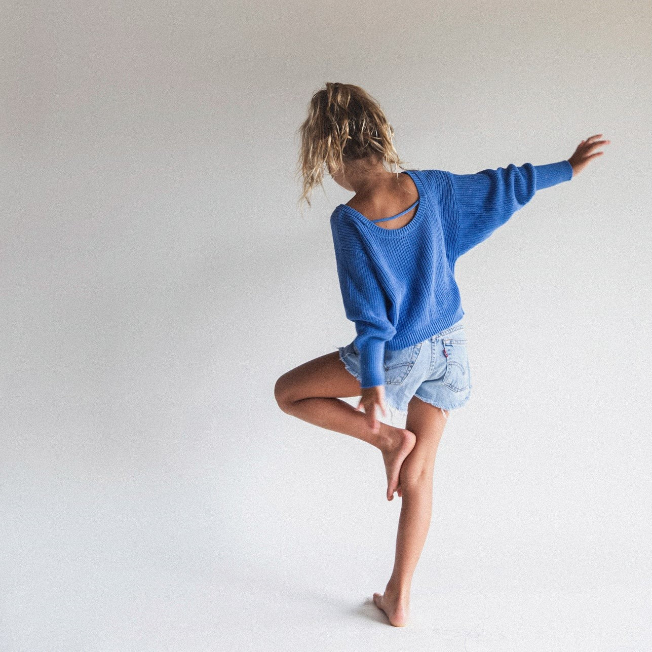 RAISED BY WATER Kids Scoop Back Sweater Blue ALWAYS SHOW