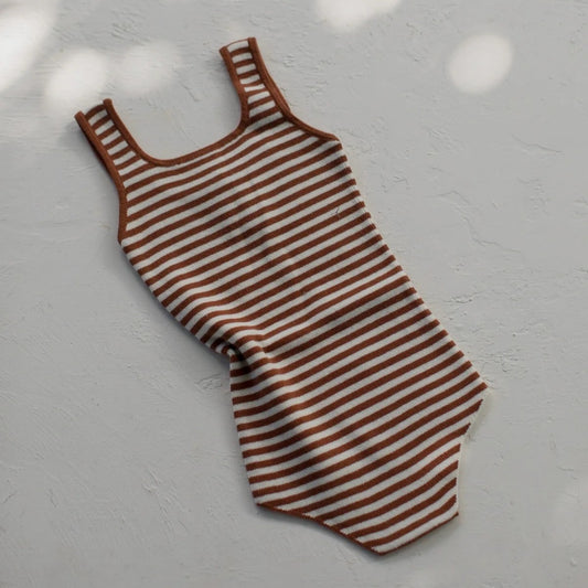 RAISED BY WATER Knit Bodysuit Striped Rust ALWAYS SHOW