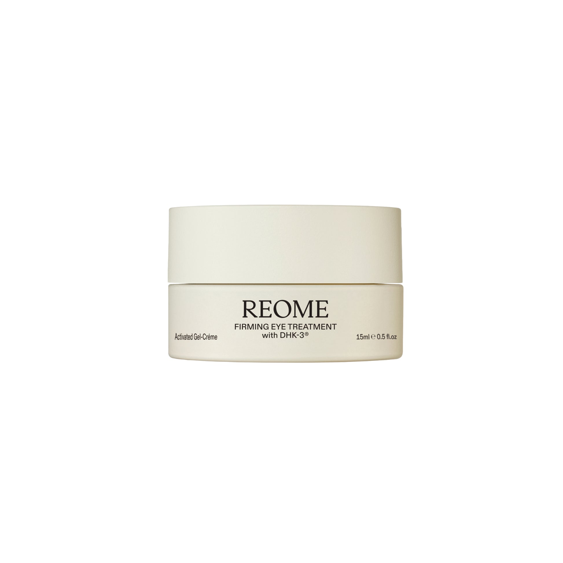Jar of REOME Firming Eye Cream, a lightweight gel-crème designed to smooth, firm, and brighten the under-eye area for a refreshed, youthful appearance.