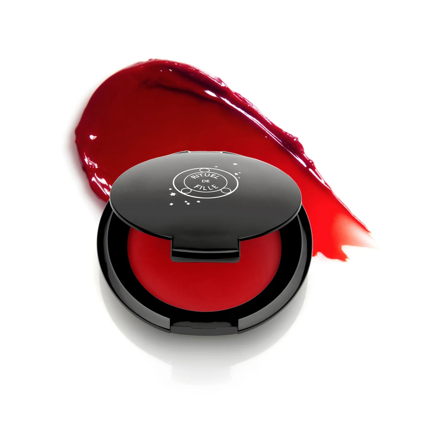Rituel de Fille Color Nectar Pigment Balm in Bloodflower, cherry red jelly shade in compact.