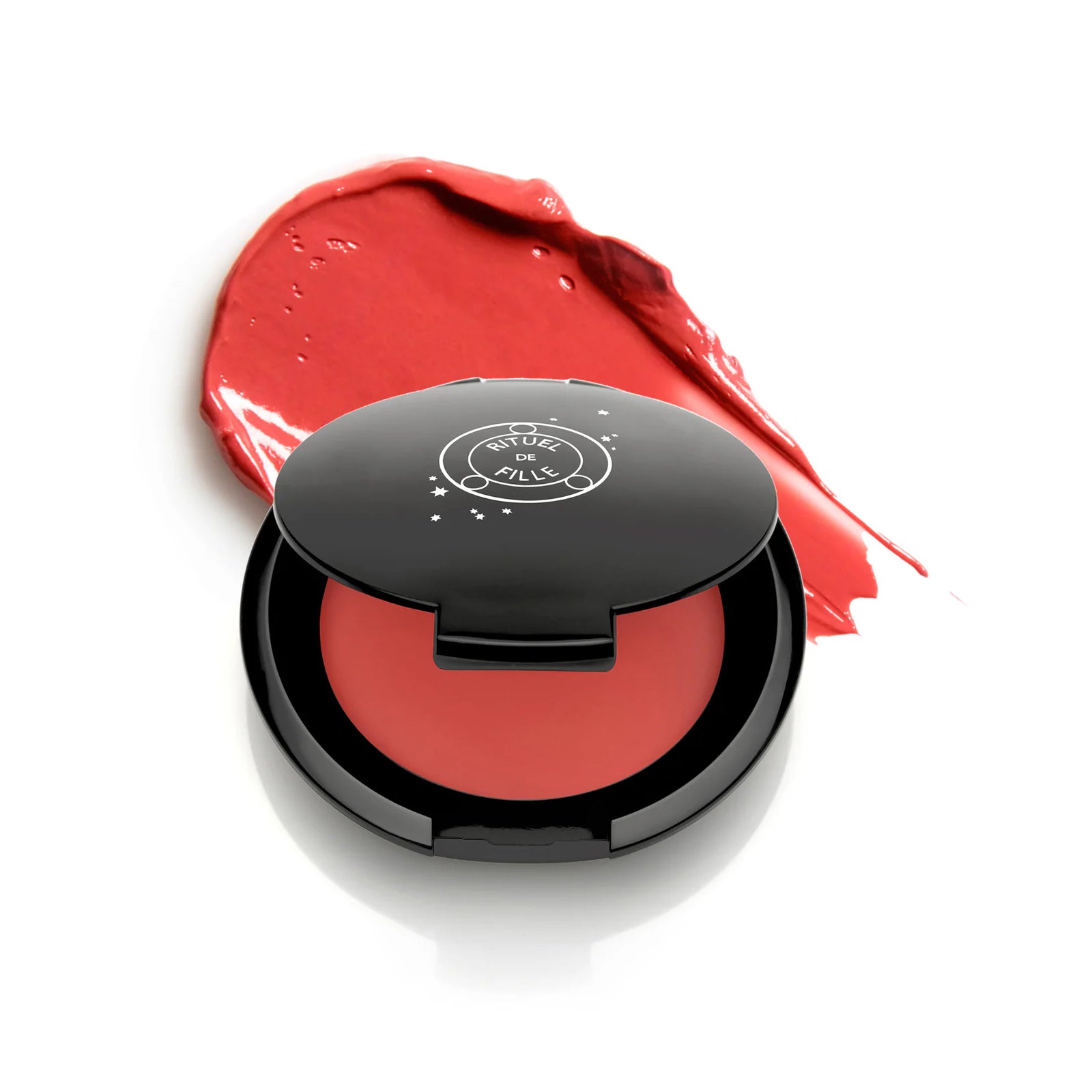 Rituel de Fille Color Nectar Pigment Balm in Hummingbird, vibrant watermelon jelly shade in compact.