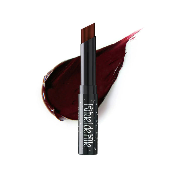Rituel de Fille Enchanted Lip Sheer in Swarm, rich deep red semi-matte shade in tube.