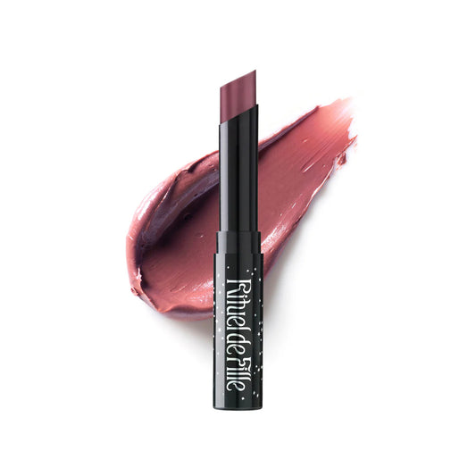 RITUEL DE FILLE Enchanted Lip Sheer in Water Violet, semi-matte pink lip balm with moisturizing botanical oils and lavender, 0.06 oz bullet.