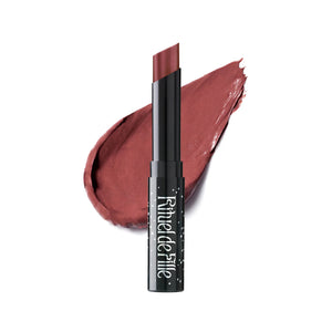 Rituel de Fille Forbidden Lipstick in Carnal, deep rose crème matte shade in sleek black tube.