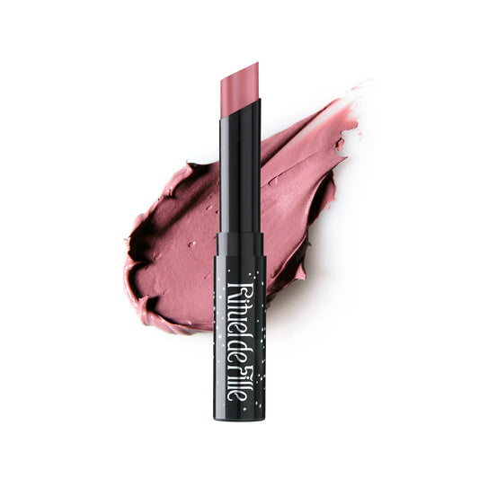 Rituel de Fille Forbidden Lipstick in Hex, semi-matte cool-toned rose quartz pink shade.