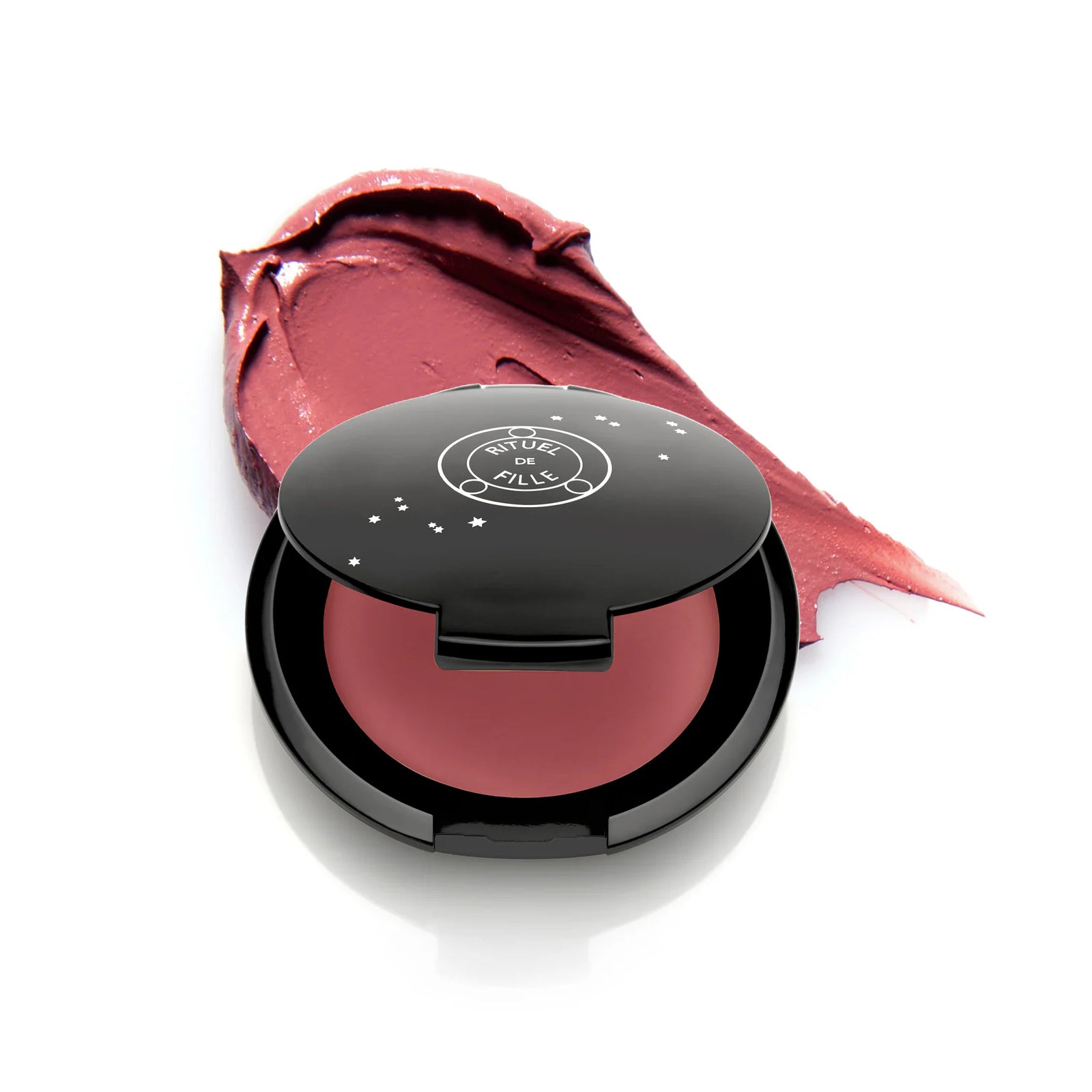 Rituel de Fille Inner Glow Crème Pigment in Lovesick, innocent rose shade in compact.