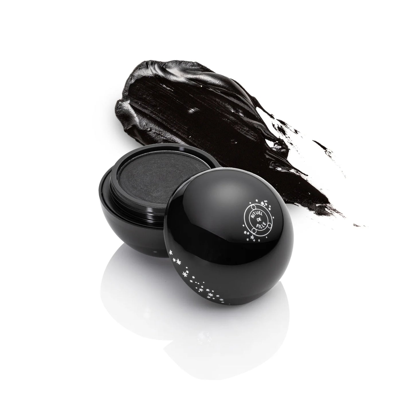 Rituel de Fille The Black Orb Kohl Eyeliner in Abyss, deep semi-matte black in a round compact jar.