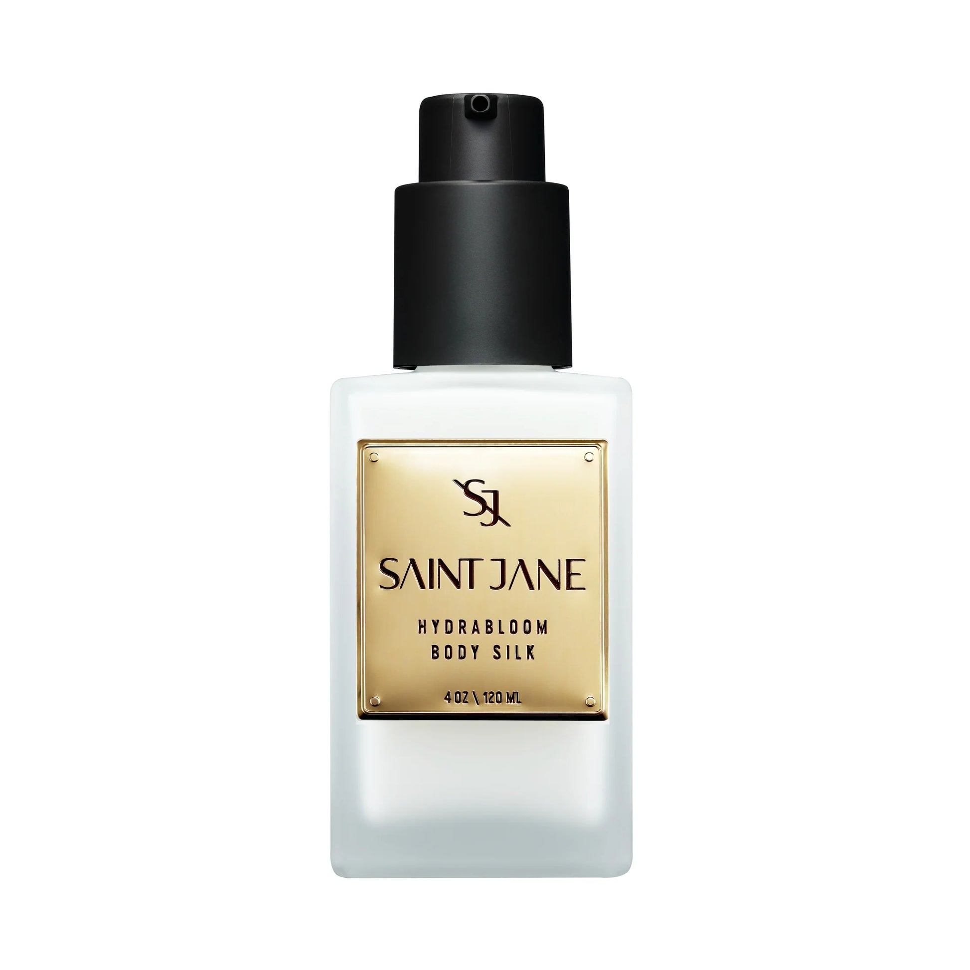SAINT JANE Hydrabloom Body Silk Softening Body Lotion in sleek 120ml bottle, ultra-hydrating floral and algal complex formula.
