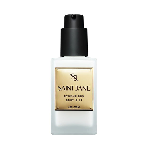 SAINT JANE Hydrabloom Body Silk Softening Body Lotion in sleek 120ml bottle, ultra-hydrating floral and algal complex formula.