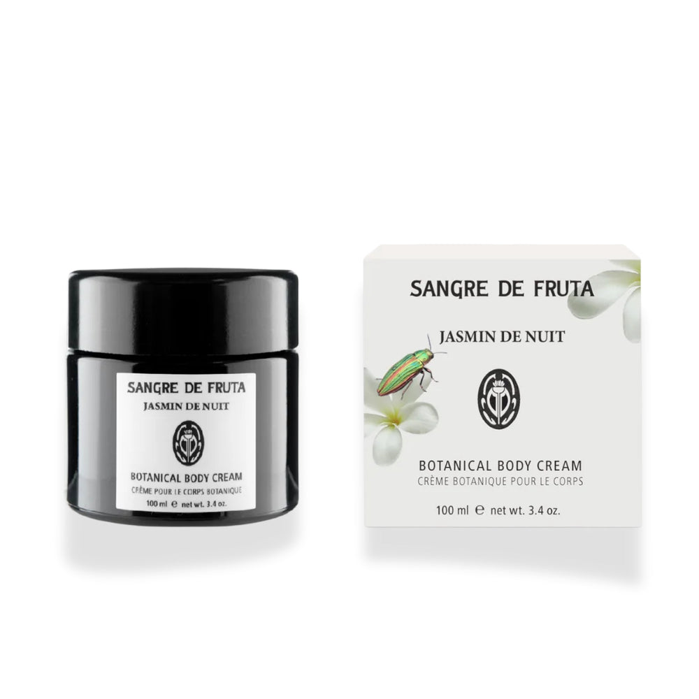 Sangre de Fruta Jasmin de Nuit Botanical Body Cream with packaging on a white background