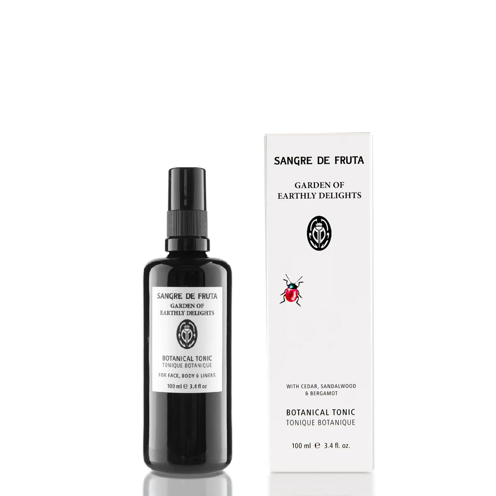 Sangre de Fruta Botanical Tonic – a fine mist with cedar, sandalwood, and bergamot for a refreshing, herbaceous aroma.