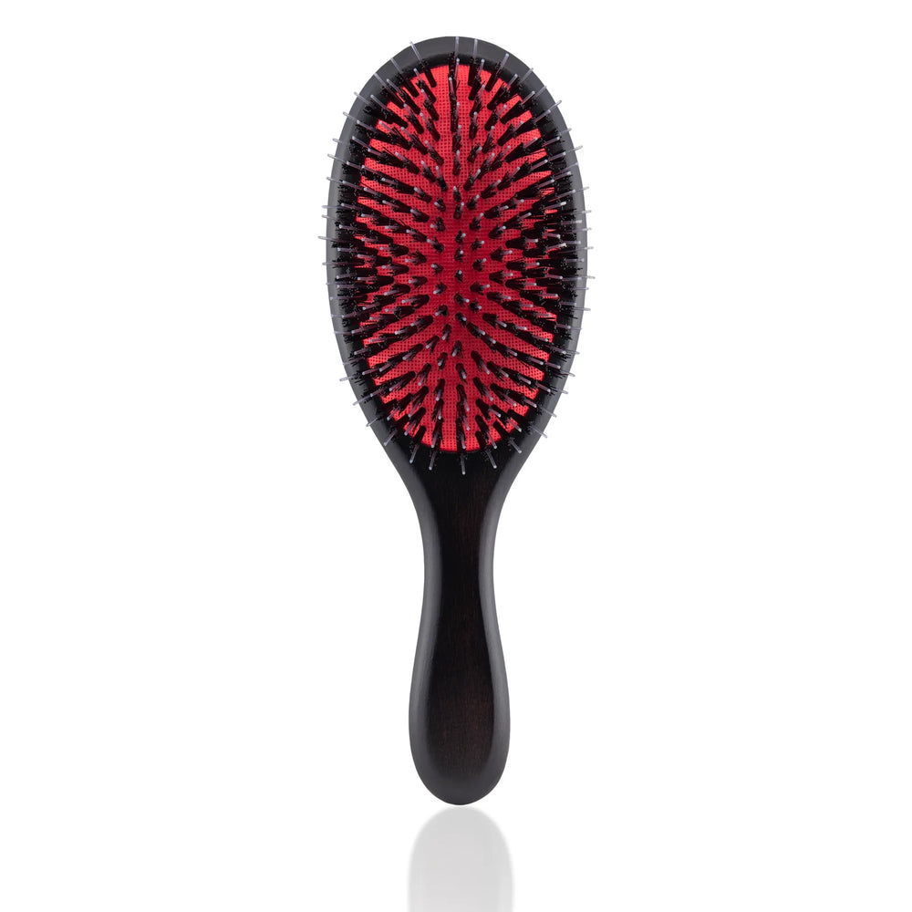 SANGRE DE FRUTA Hair Brush, full-size wooden brush with firm nylon bristles for scalp massage, featuring a beech wood handle.