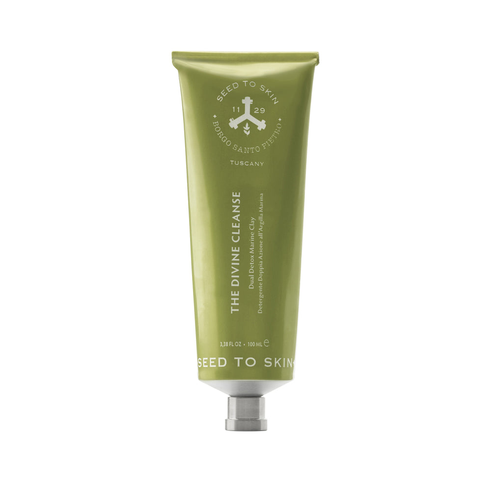 SEED TO SKIN TUSCANY - The Divine Cleanse dual detox marine clay cleanser in a sleek green tube, designed to deeply cleanse and refresh the skin. tube