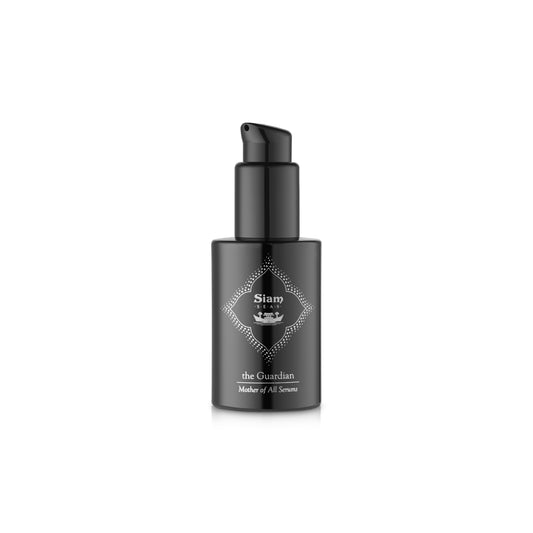 SIAM SEAS - The Guardian - Mother of All Serums in a jade green bottle, featuring a luxurious serum with nourishing botanicals and advanced liposome technology for skin rejuvenation and hydration.