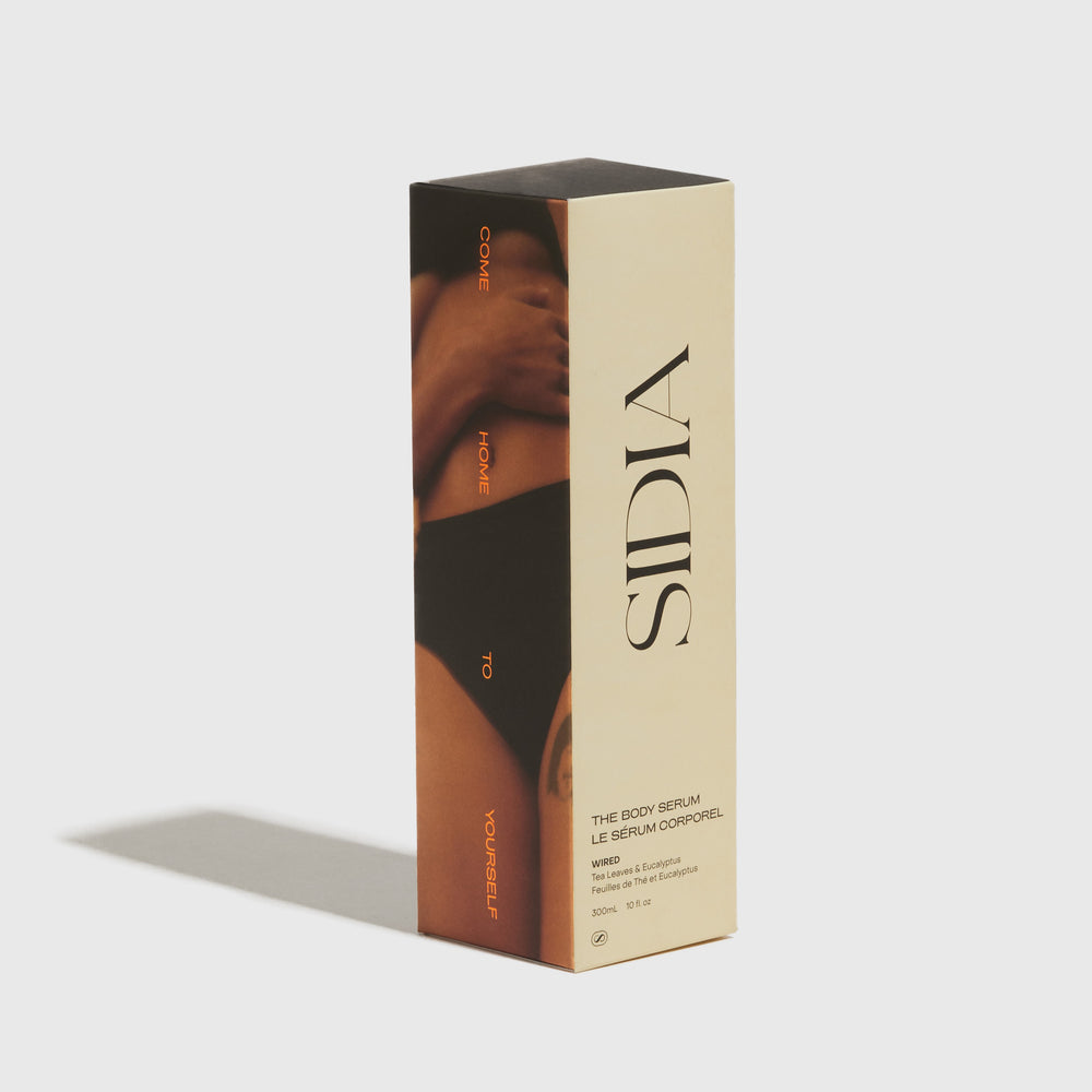 SIDIA The Body Serum in a click-close spray bottle, hydrating and nourishing with hyaluronic acid, squalane, and prickly pear extract.