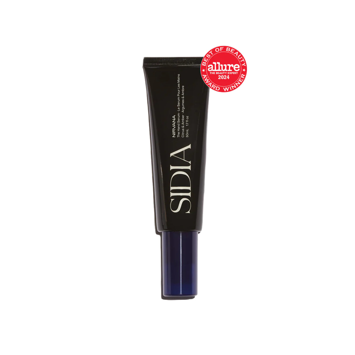 Sidia Hand Serum in the Nirvana scent, a sleek 50ml tube shown standing upright. Clean, minimal packaging for a lightweight hydrating hand serum.