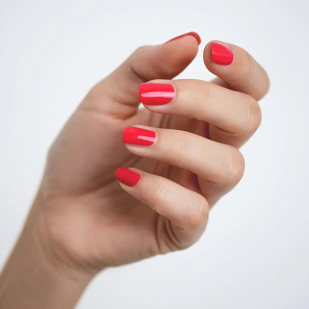 Sienna Byron Bay Dance Nail Polish in a vibrant bright pink topaz crème shade with eco-friendly packaging.