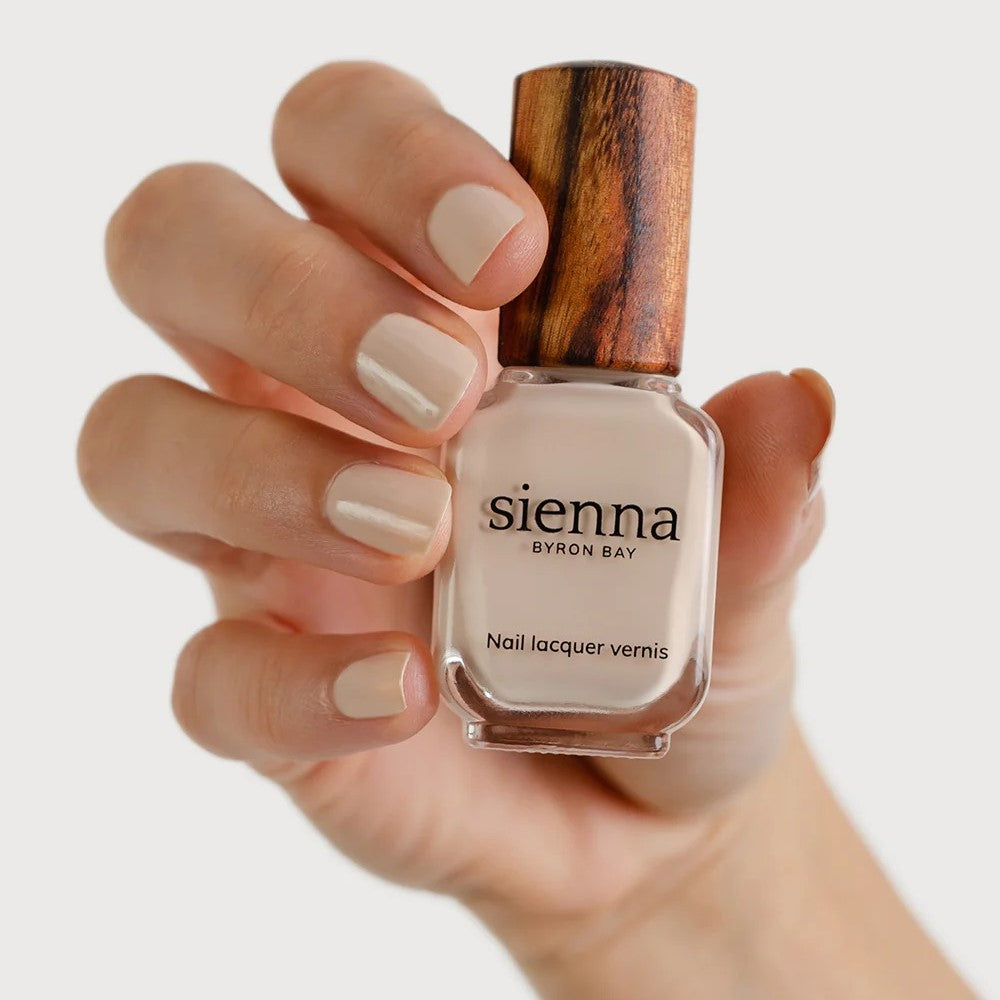 Sienna Byron Bay Kindness Nail Polish – soft beige crème, ethical, vegan, and eco-friendly.