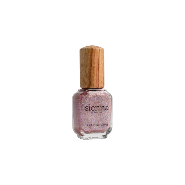 Sienna Byron Bay Nebula Nail Polish - holographic amethyst shimmer in an eco-friendly bottle.