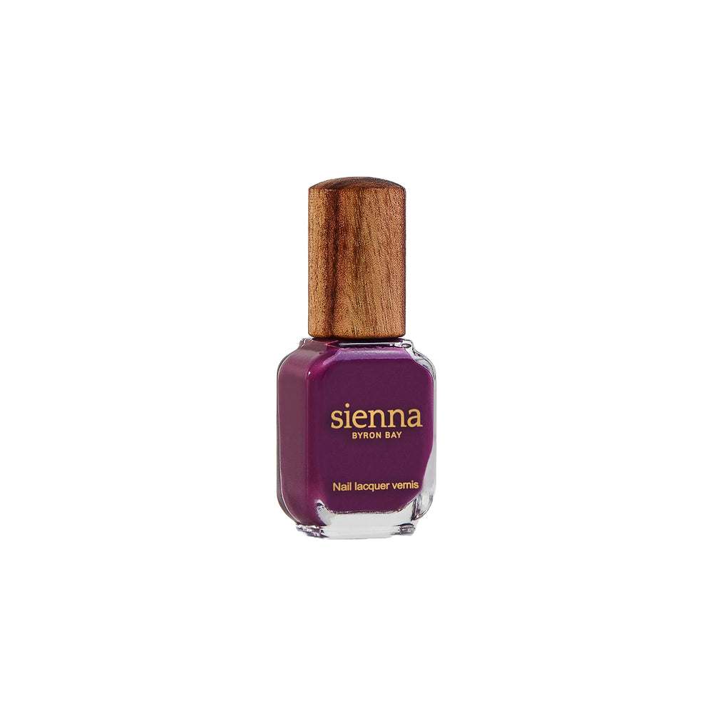Sienna Byron Bay Reverence Nail Polish – violet grape, vegan, and eco-friendly.