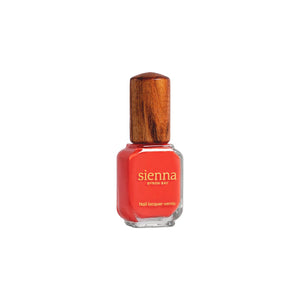 Sienna Byron Bay Romance Nail Polish in Strawberry Crème, a vibrant warm strawberry red shade, eco-friendly and cruelty-free.