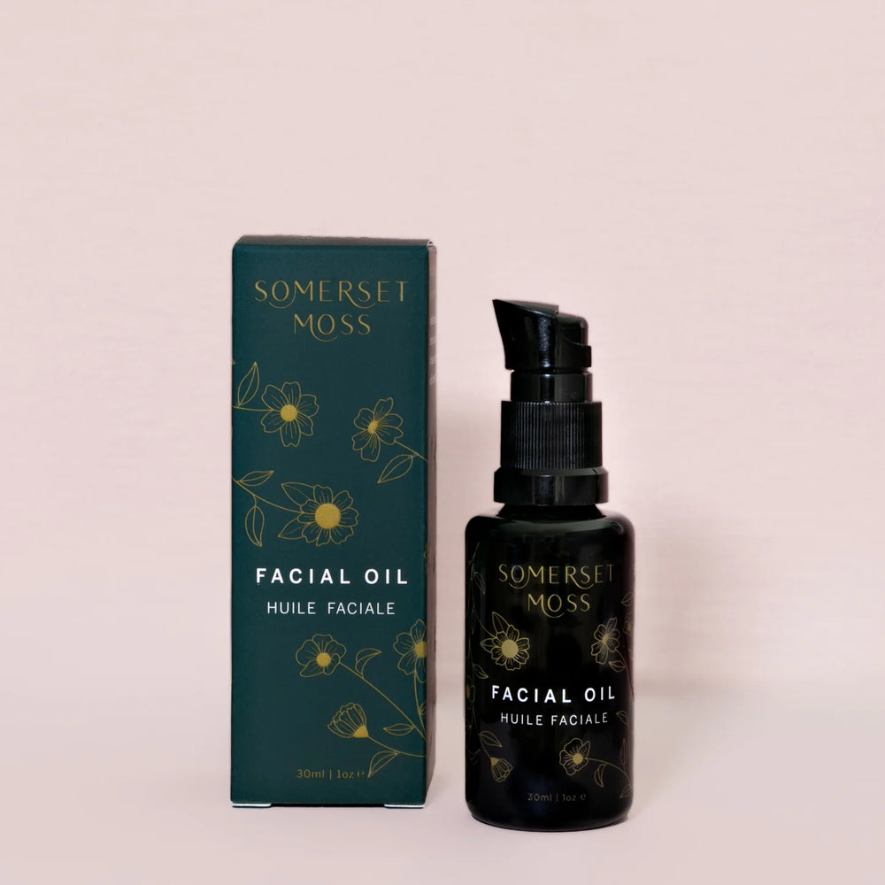 Somerset Moss Facial Oil bottle with a botanical blend for hydration and radiant skin.