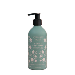 Somerset Moss Hand & Body Wash with neem extract, blue tansy, ginger, and jasmine.