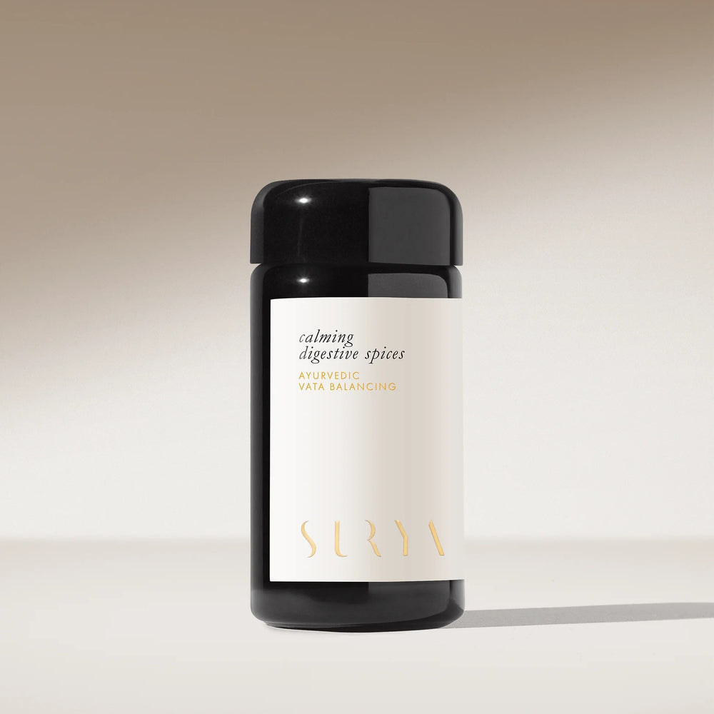 SURYA Calming Digestive Spices blend with cardamom, cinnamon, and mustard seed.