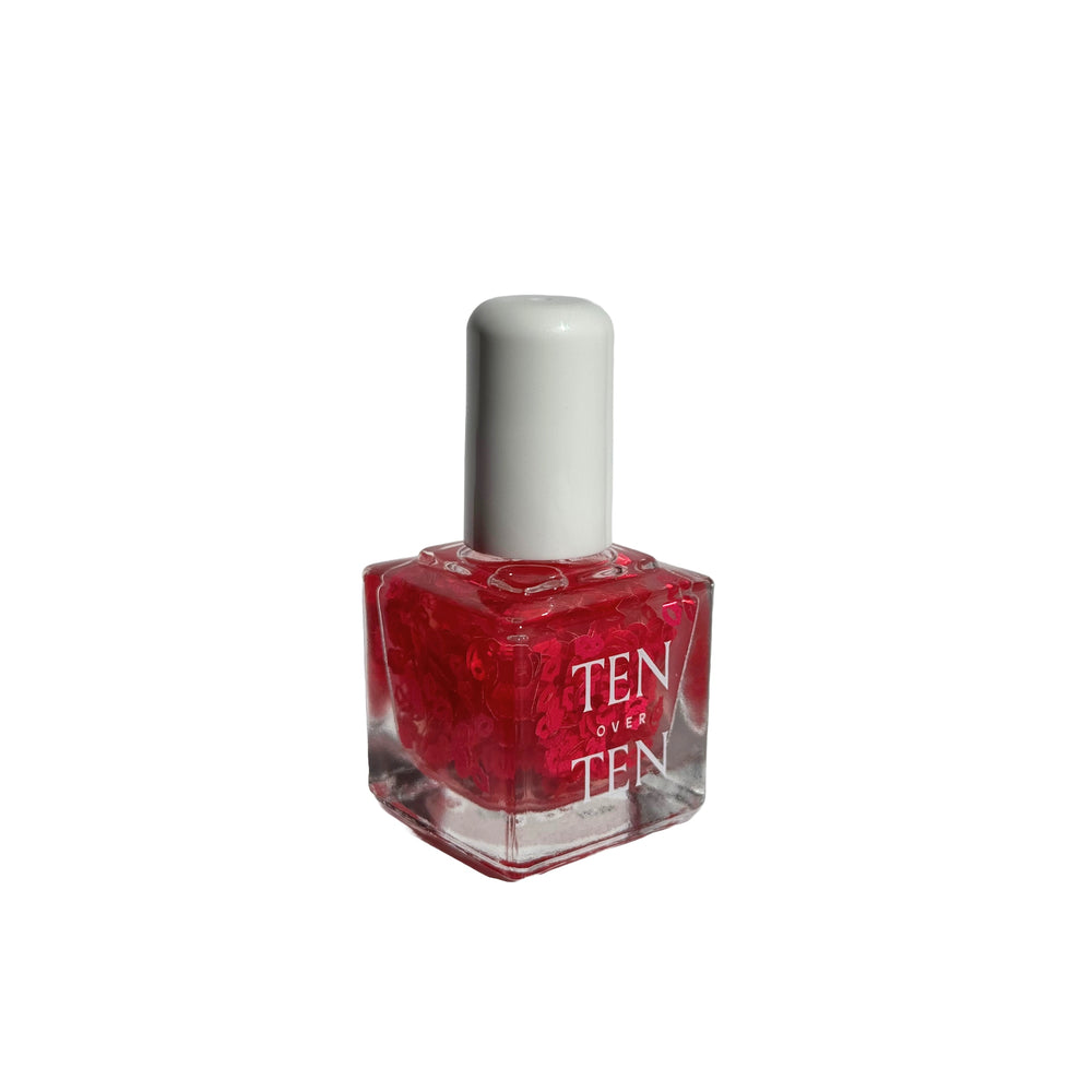 TENOVERTEN Nail Polish Bisou with sheer jelly finish and hot pink lip decals.