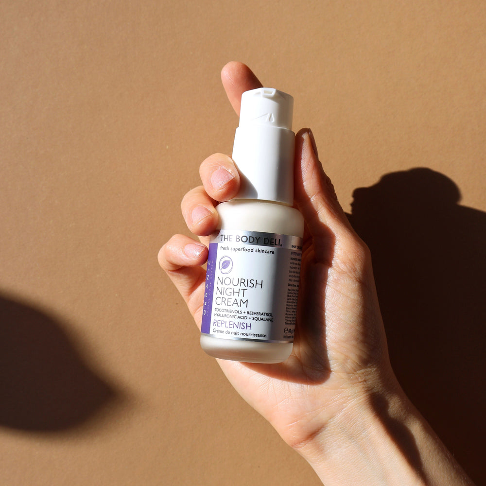 THE BODY DELI NOURISH Night Cream – a luxurious white jar with minimalist label, photographed on a white background.