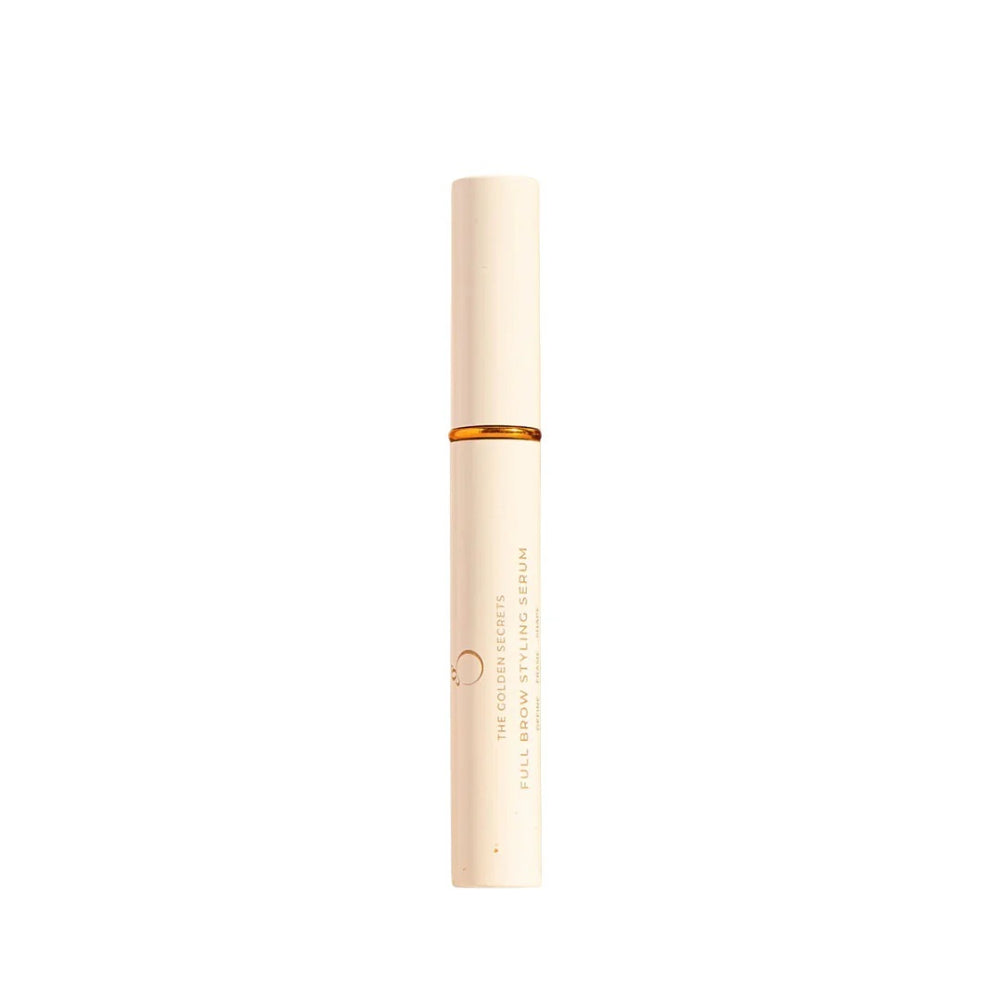 The Golden Secrets Full Brow Styling Serum, a 2-in-1 nourishing formula that enhances the appearance of fuller, thicker brows in as little as 8 weeks. Featuring Biotinoyl Tripeptide-1 and Capixil™, this clinically-tested serum shapes, defines, and nourishes brows, protecting them from damage caused by makeup and over-tweezing. Free from prostaglandins, it offers a natural, safe, and effective solution for beautifully styled brows. Ideal for boosting the health and appearance of brows with consistent use.