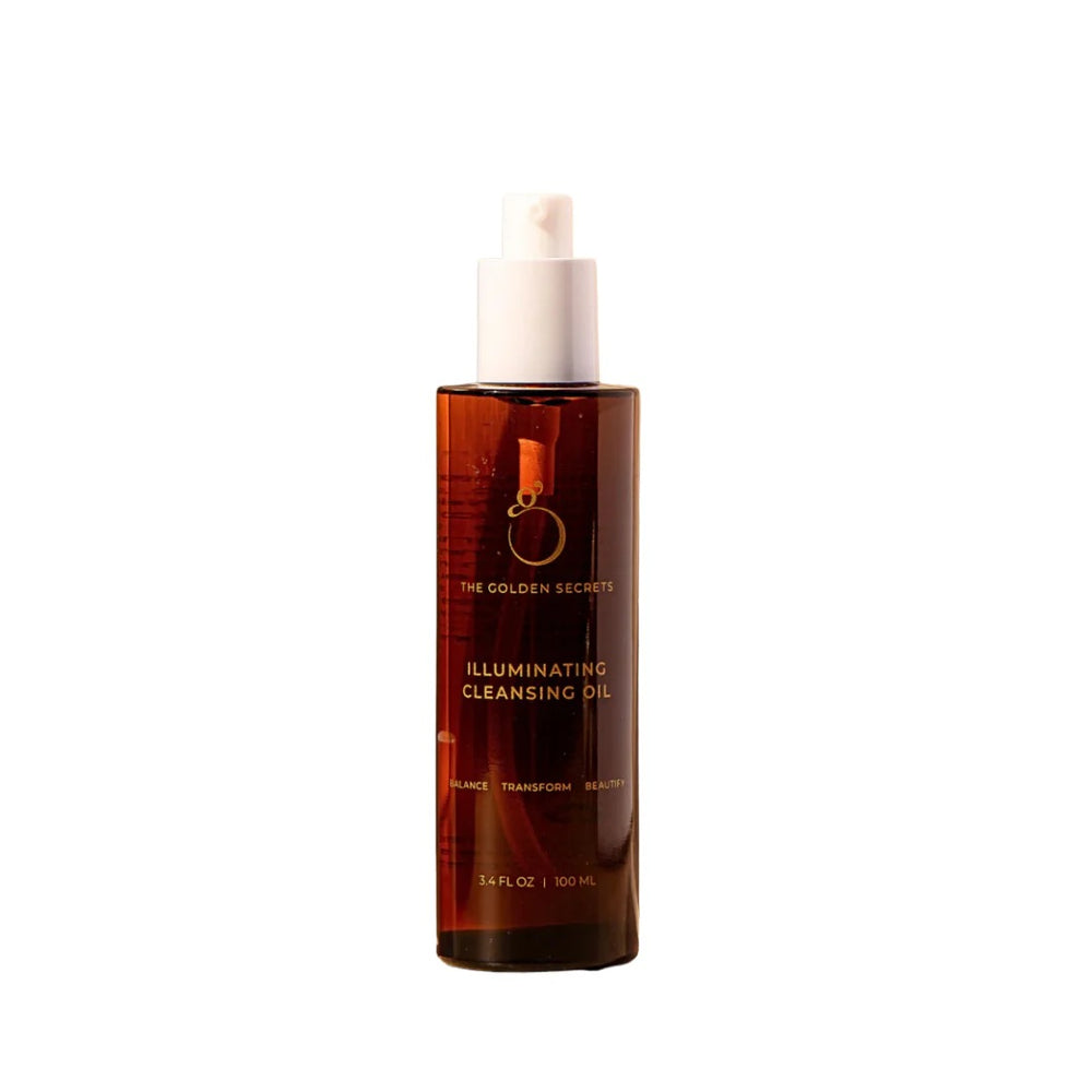 The Golden Secrets Illuminating Cleansing Oil, a nourishing oil cleanser enriched with organic oils and botanical extracts. It gently removes makeup, dirt, and impurities, leaving the skin balanced, refreshed, and radiant. Ideal for all skin types, it supports a healthy complexion while preserving the skin's natural moisture barrier.