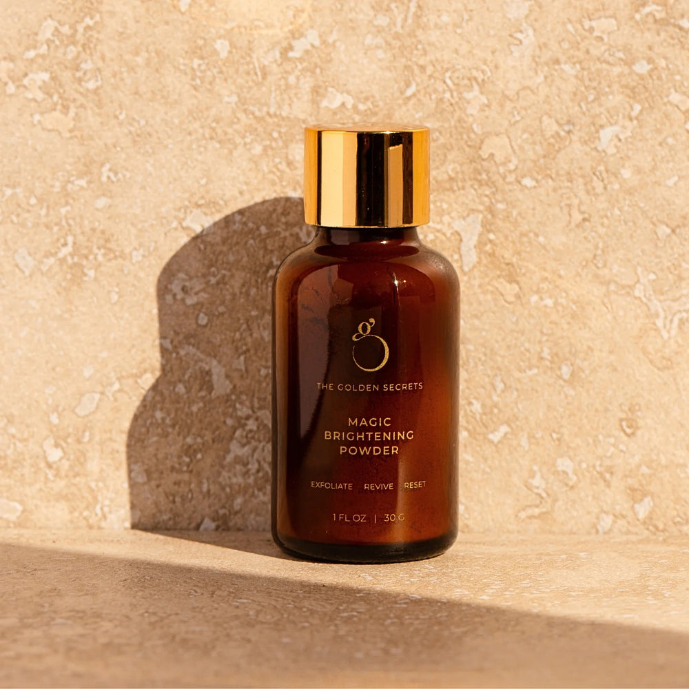 The Golden Secrets Magic Brightening Powder 3in1, a luxurious mineral-rich exfoliant that revitalizes and brightens the skin. With key ingredients like Sea Water Pearl Powder and Diatomaceous Earth, it helps reveal smoother, more radiant skin while maintaining balance and texture. Ideal for a refreshing skin reset, this powder can be used as an exfoliant, mask, or targeted treatment for a glowing complexion.