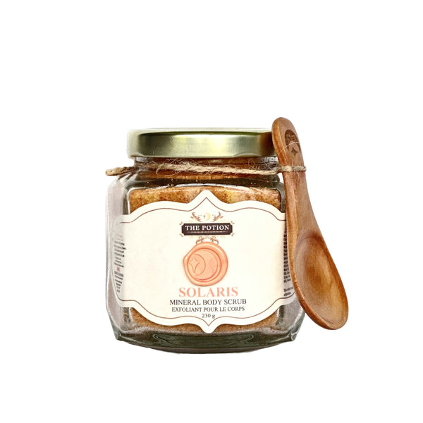 THE POTION MASTERS Solaris Mineral Body Scrub – limited edition body scrub with citrus and floral notes.