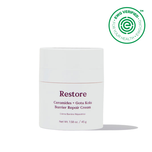 THREE SHIPS Restore + Gotu Kola Cream - lightweight, fast-absorbing cream with ceramides, Gotu Kola, and squalane for hydration, reduced redness, and balanced skin. Vegan, cruelty-free, and EWG Verified.