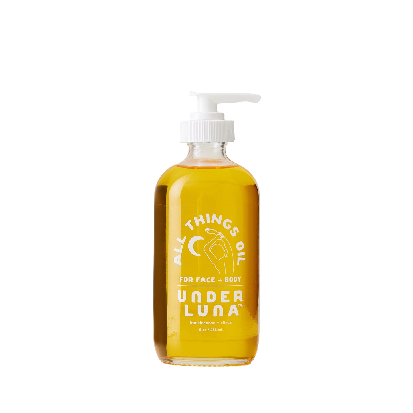 UNDER LUNA All Things Oil, multi-use face and body oil. Hydrating and versatile formula with raspberry seed, strawberry seed, and rosehip seed oils. Ideal as a makeup remover, lotion alternative, face serum, or body cleanser. Infused with frankincense and citrus for a refreshing scent.