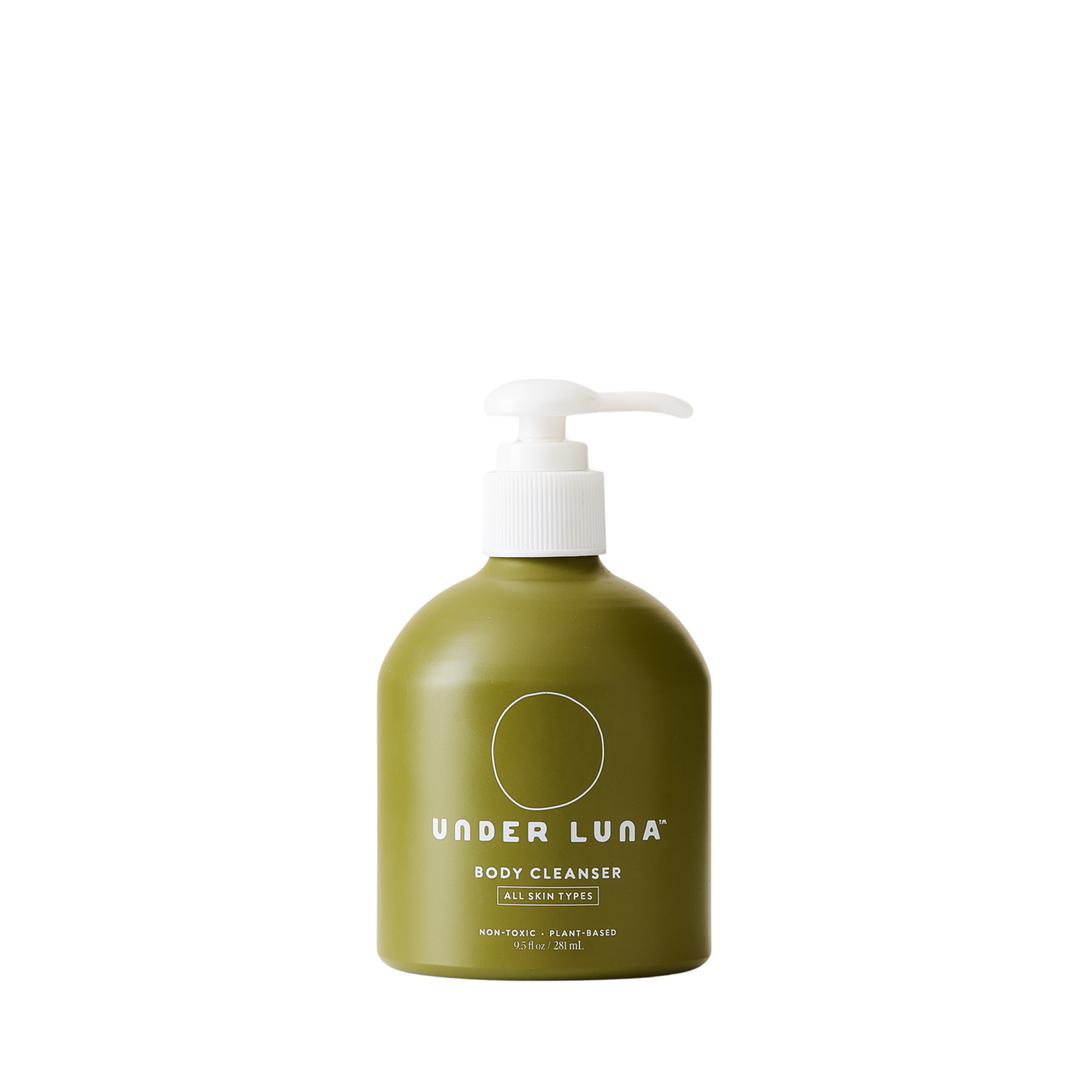 UNDER LUNA Body Cleanser in a recyclable aluminum bottle, featuring a hydrating aloe vera-based formula with antioxidant-rich orange, blueberry, and coconut extracts. Ideal for all skin types.