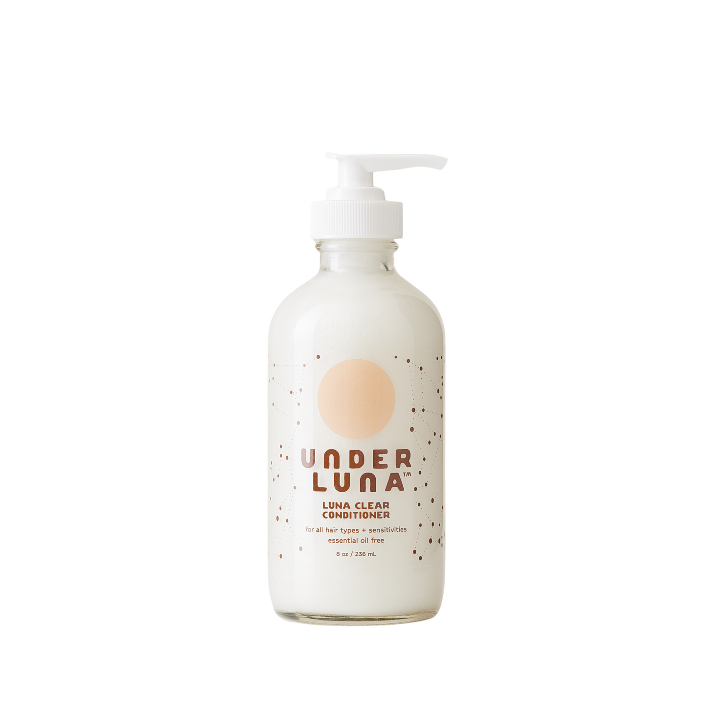 UNDER LUNA Luna Clear Conditioner, essential oil-free formula for all hair types. Hydrates and detangles with plant-based ingredients like rosemary, plantain leaf, and jojoba oil.