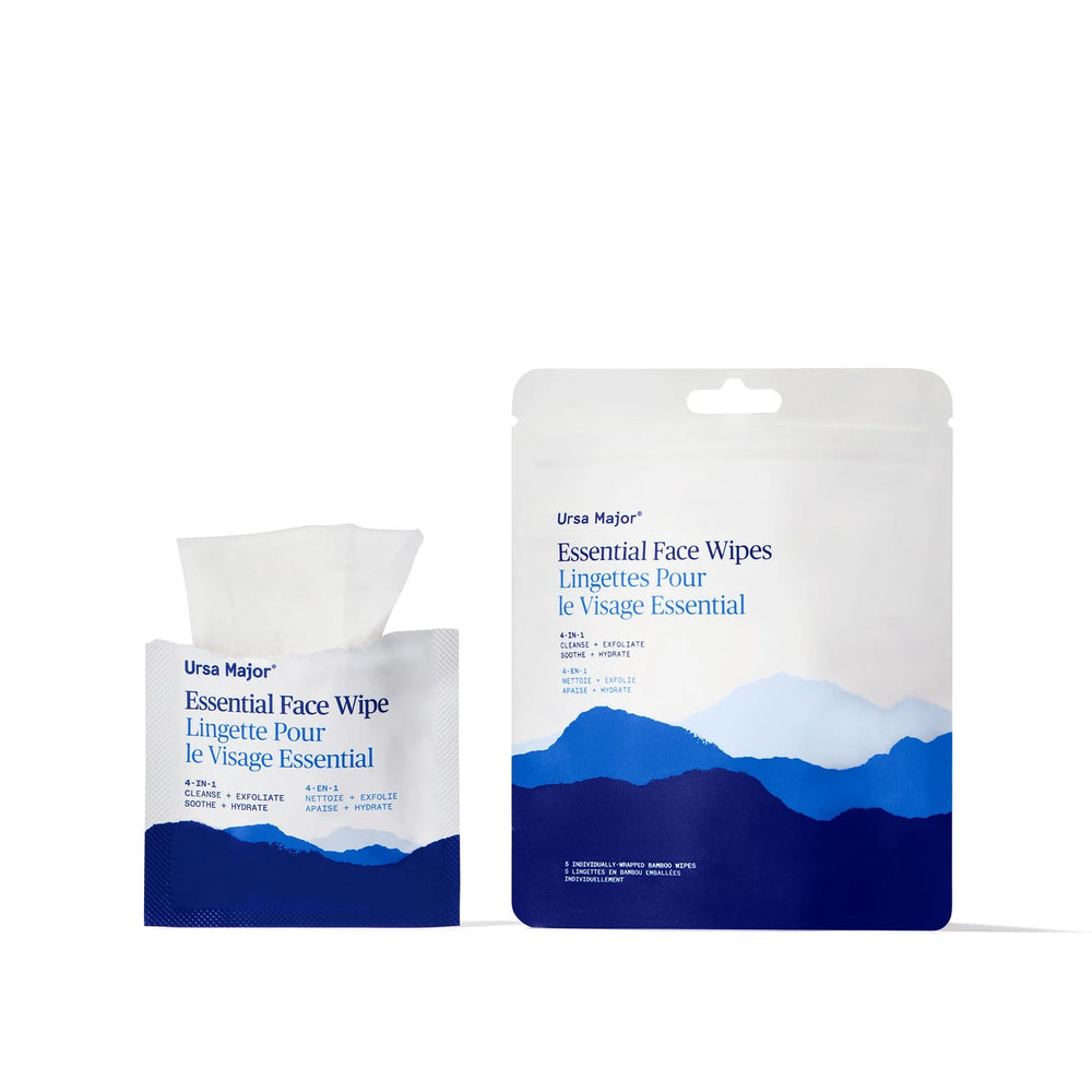 Ursa Major Essential Face Wipes – individually wrapped bamboo wipes infused with botanical tonic. ALWAYS SHOW