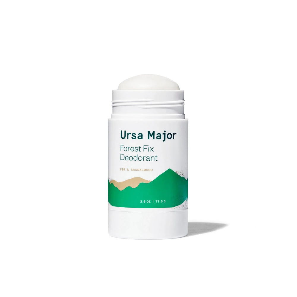 Ursa Major Forest Fix Deodorant in eco-friendly packaging with forest-inspired scent notes of citrus, spice, and woods.