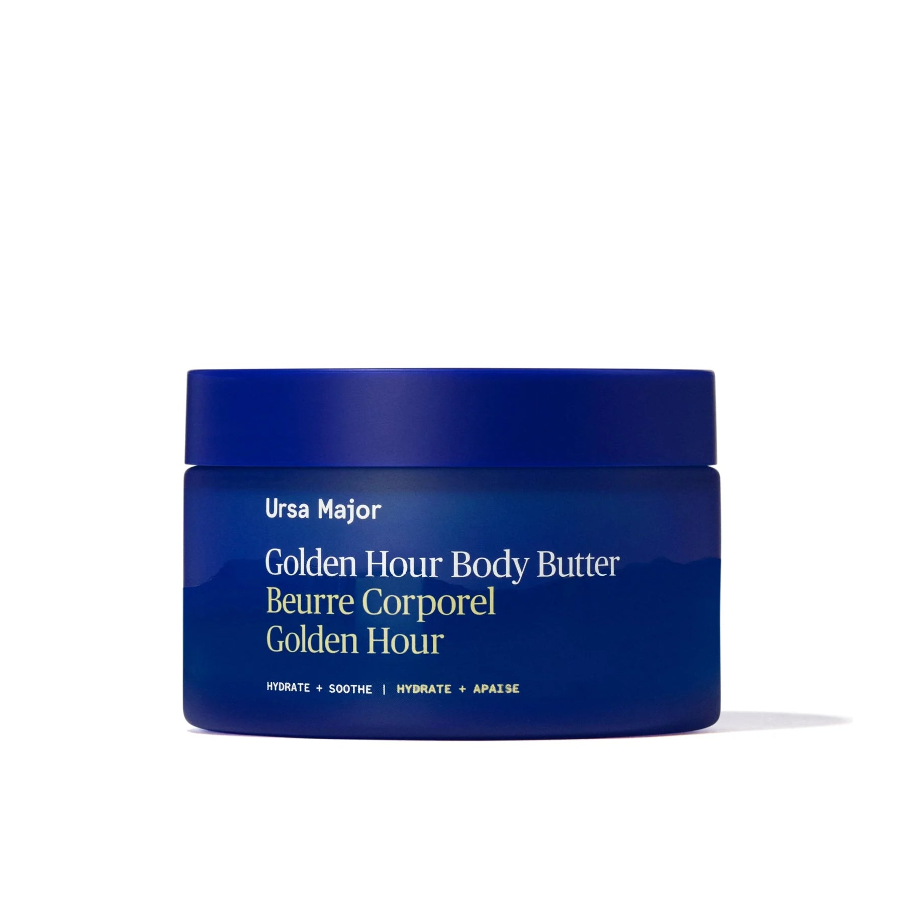 URSA MAJOR Golden Hour Body Butter 200ml jar, fast-absorbing formula with Neroli, Rose, and Sandalwood for hydrated, soft skin.